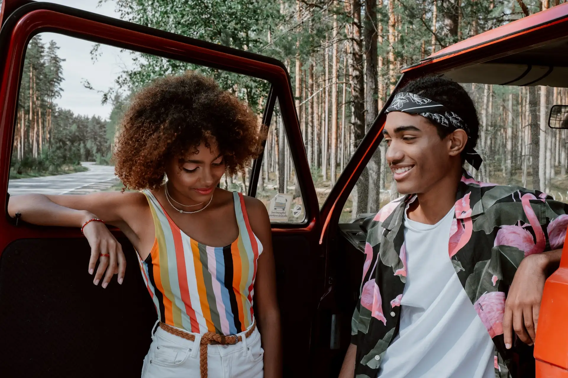 A couple on an adventurous car ride