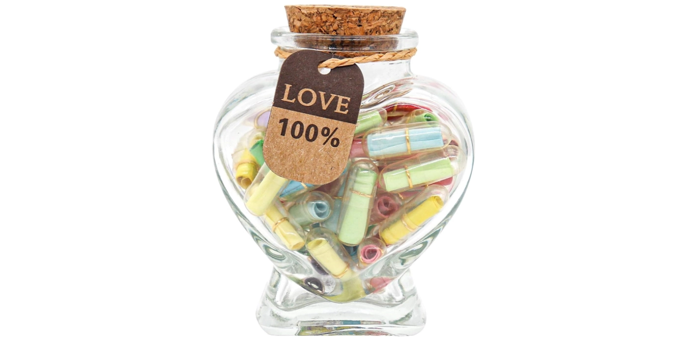 Love Capsules in a Decorative Glass Bottle