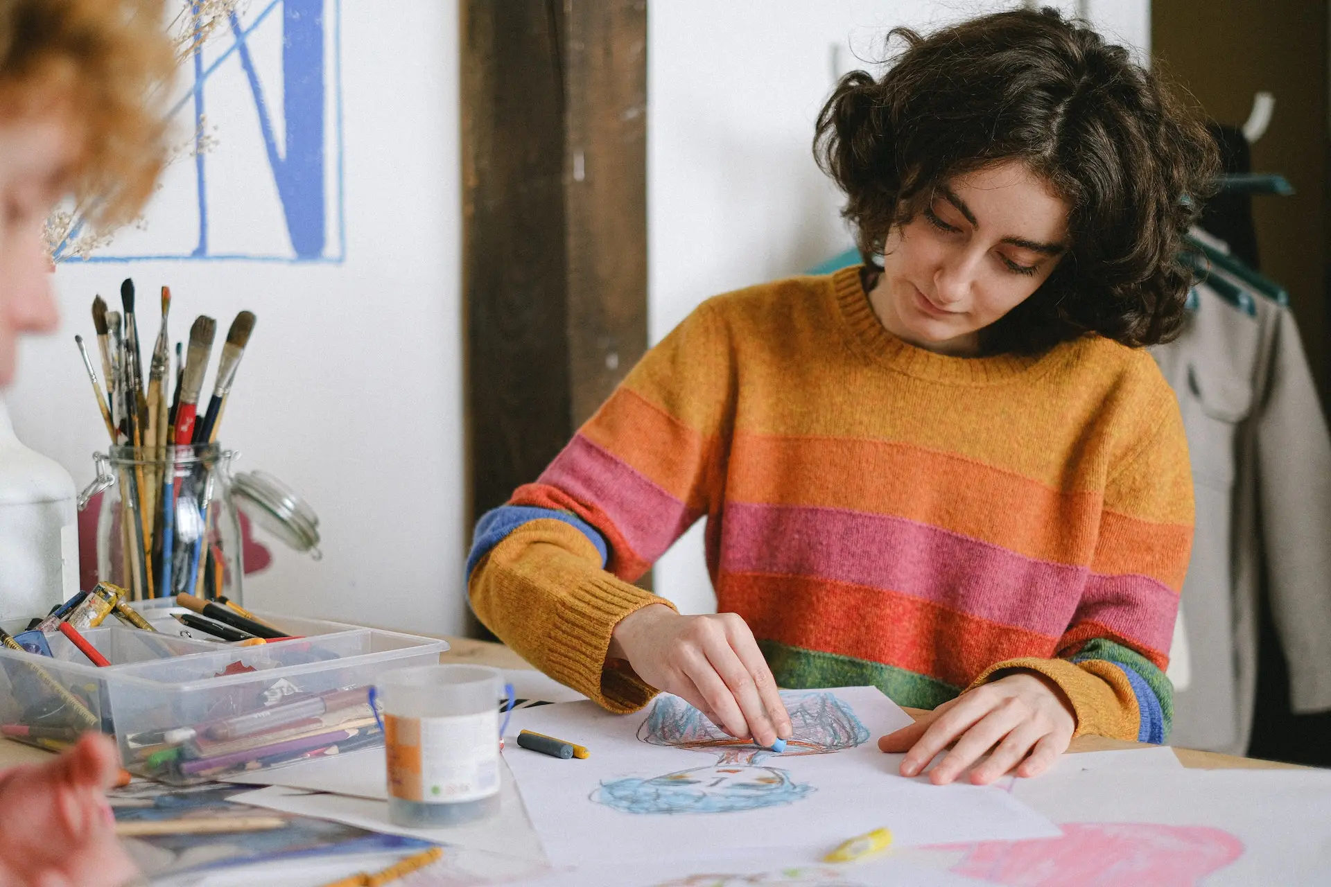 A couple having a coloring book date