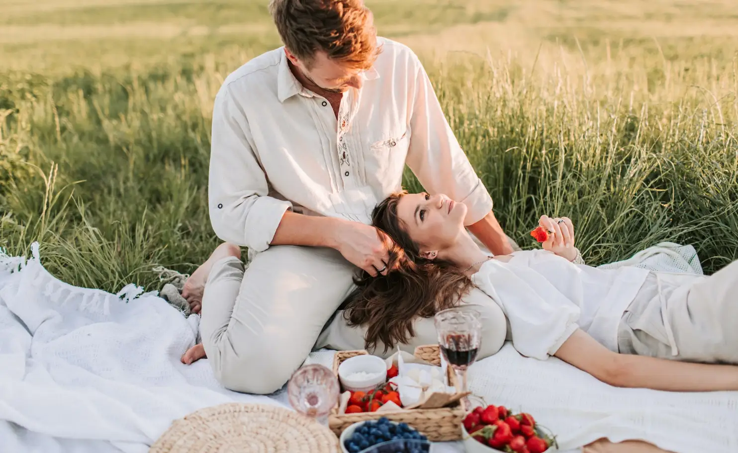 A couple having a romantic picnic date