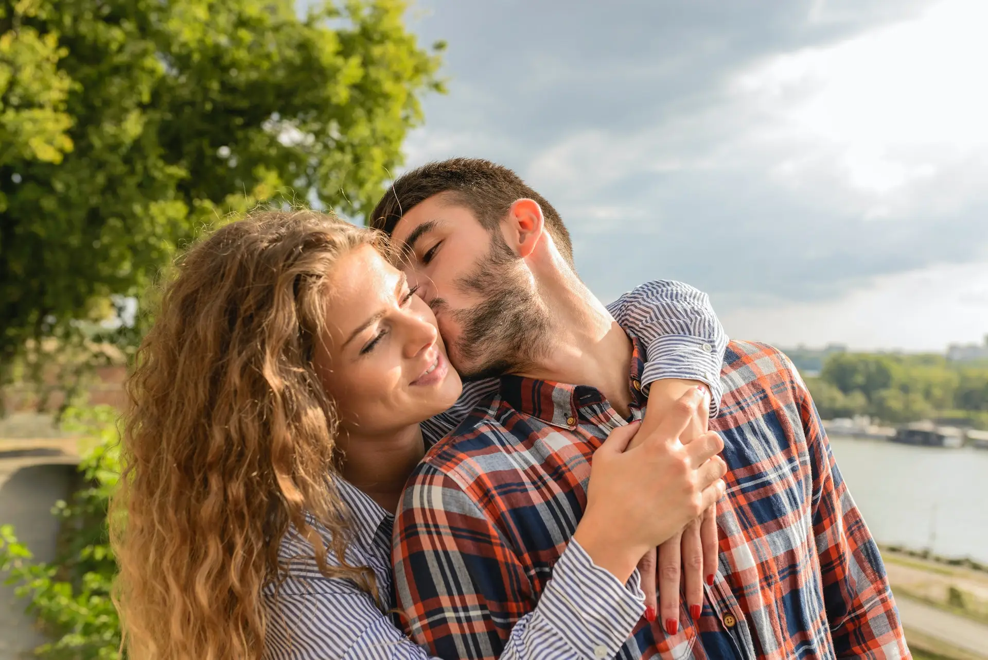 A couple showing some physical affection